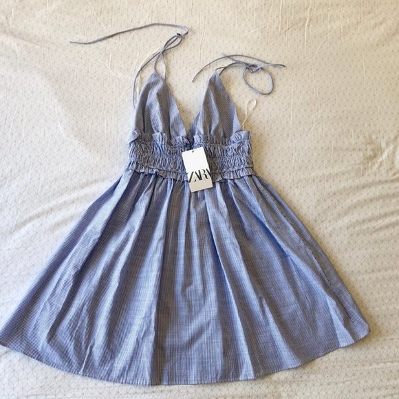COPY - Zara Striped Shirred Ruffle Trim Backless Cami Dress - Picture 5 of 10